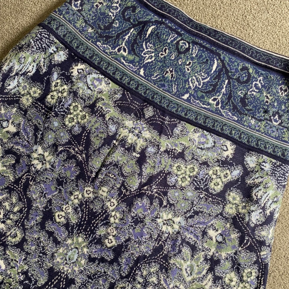 Peruvian Connection Skirt Womens Medium Blue Floral Pima Cotton Knit A-Line Boho
